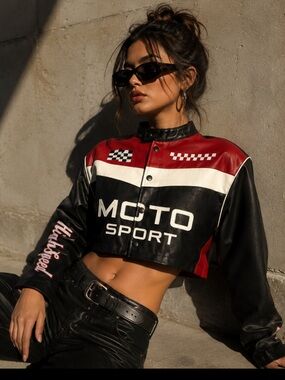 Cropped Moto Sport Racing Jacket F1 NASCAR Style Streetwear Forever 21